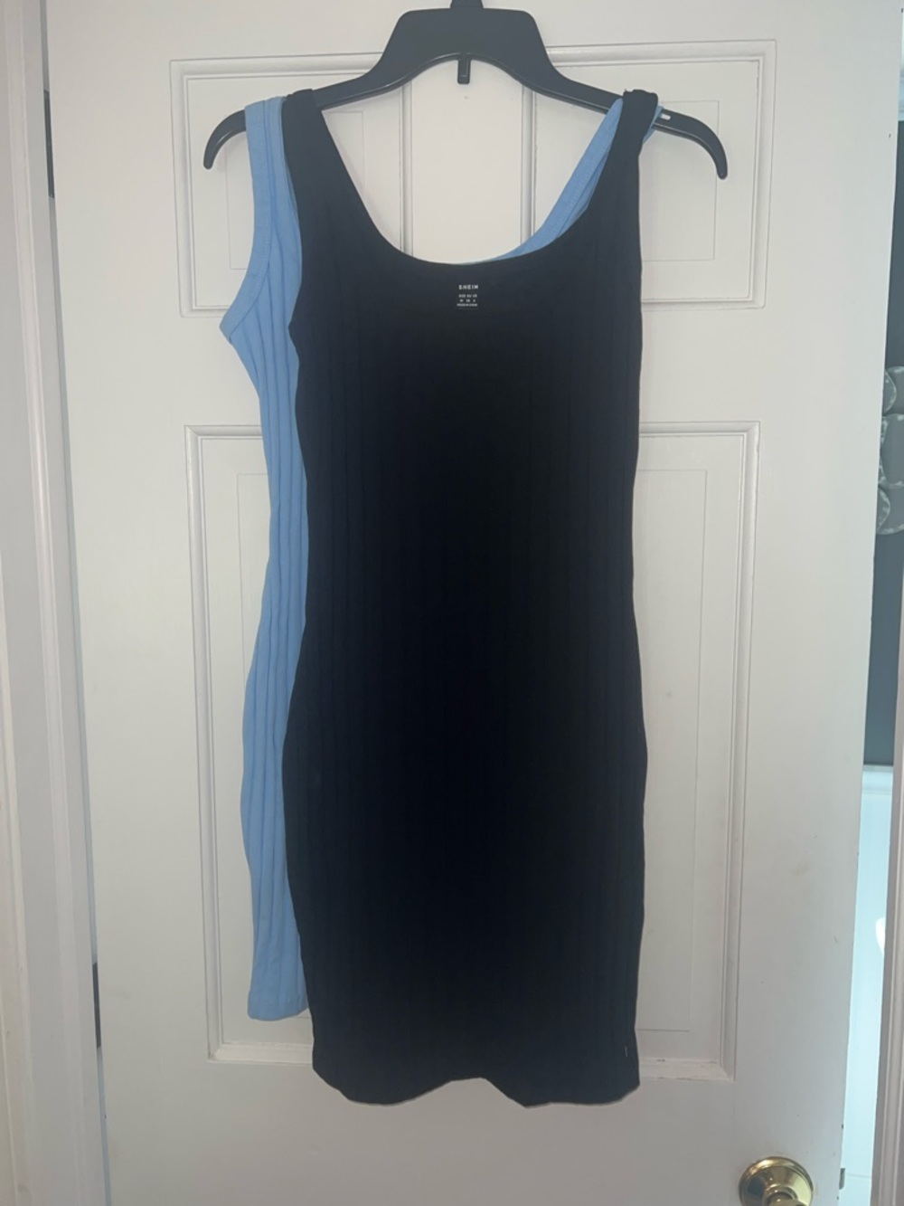 SHEIN Two-Tone Ribbed Midi Dress in Black and Light Blue